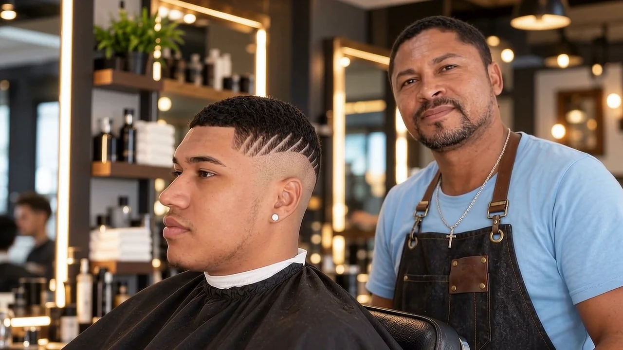 Depois: corte finalizado com degradê e desenho